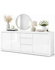Szeroka biała komoda z szufladami i szafkami - Zafiria 6X w sklepie Edinos.pl