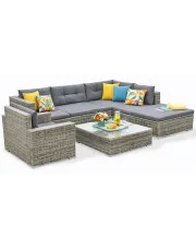 Zestaw szarych mebli ogrodowych technorattanowych - Ashon w sklepie Edinos.pl