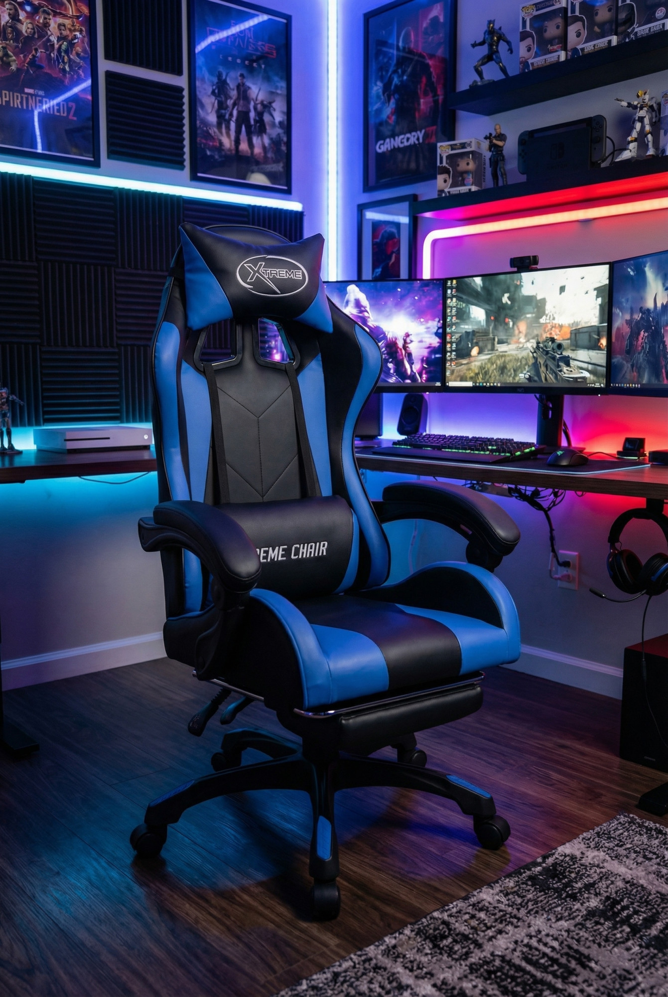 Aranżacja pokoju z fotelem gamingowym z podnóżkiem - Arvola 8X