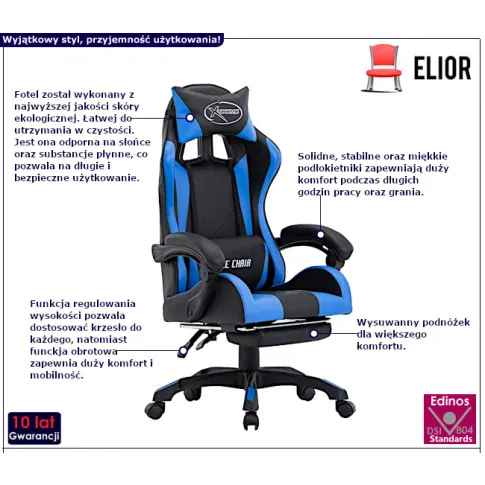 Lavre 8X czarno-niebieski fotel gamingowy