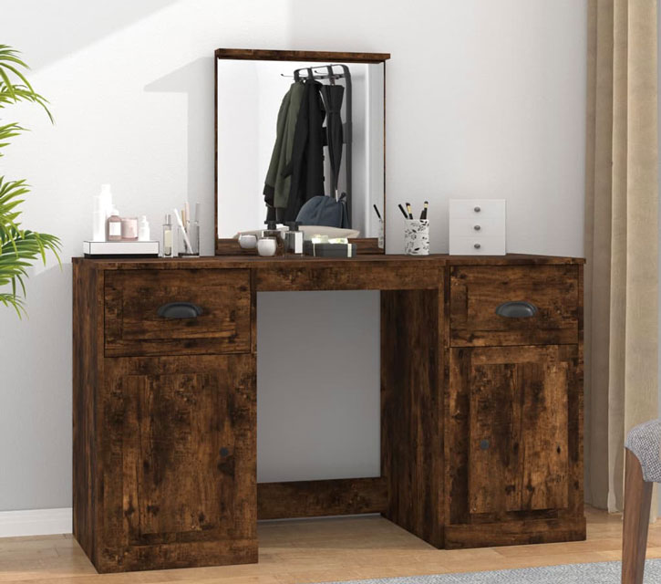 Przykładowe wykorzystanie toaletki z lustrem Calmo 3X przydymiony dąb