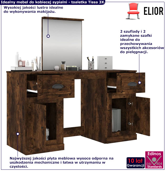 Duża toaletka kosmetyczna przydymiony dąbCalmo 3X