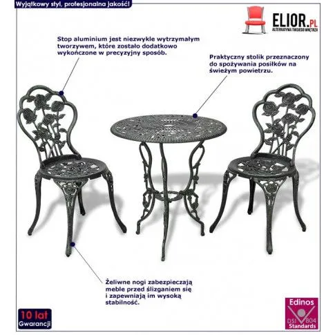 Szczegółowe zdjęcie nr 9 produktu Zielony komplet mebli bistro na balkon - Safari