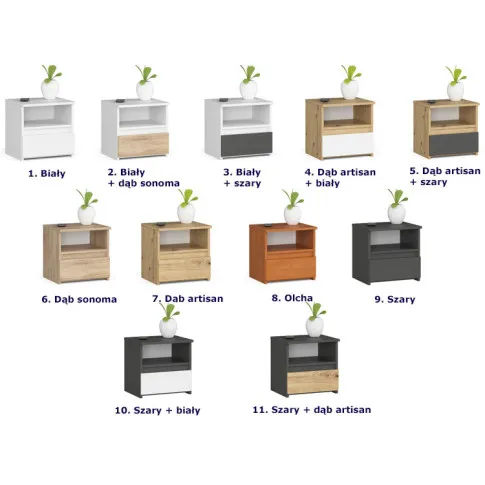 Warianty kolorystyczne szafki nocnej Soberi