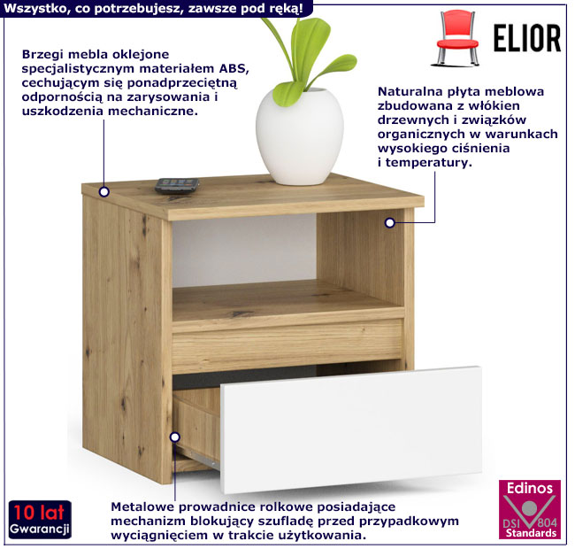 Szafka nocna Morivo dąb artisan+biały