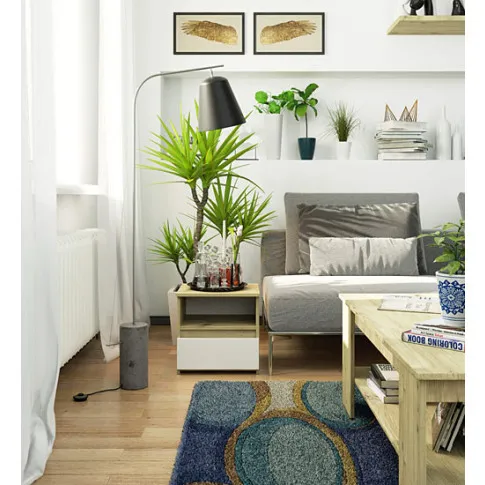 Wizualizacja szafki nocnej z półką i szufladą Soberi dab artisan biały