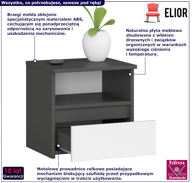 Szafka nocna Morivo szary+biały