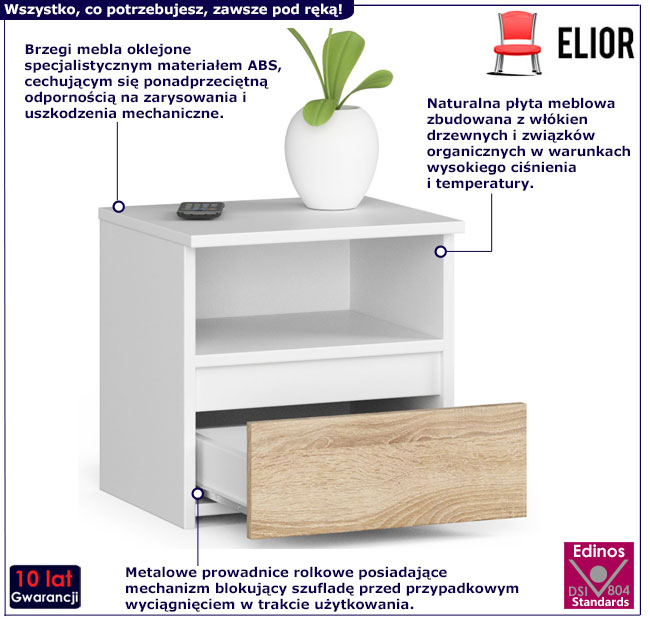 Szafka nocna Morivo biały+dąb sonoma