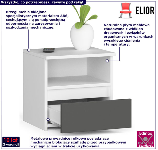 Szafka nocna Morivo biały+szary