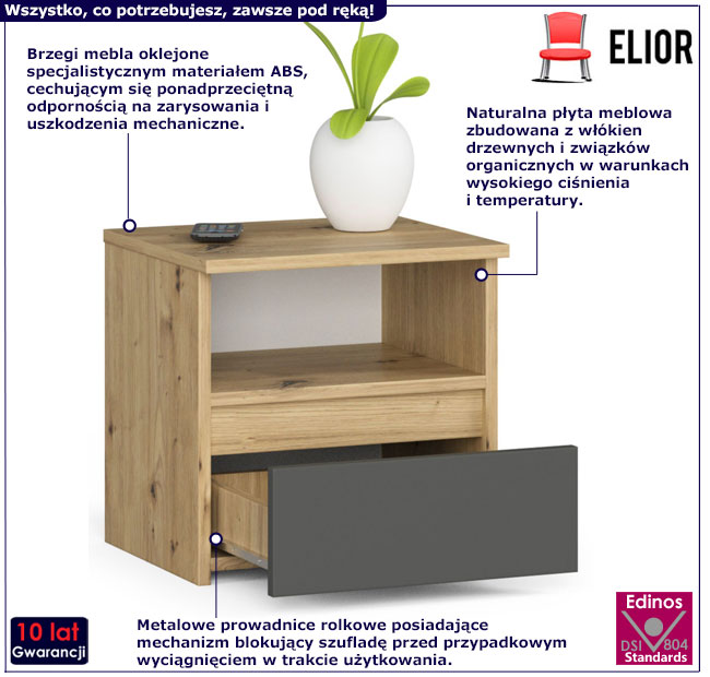 Szafka nocna Morivo dąb artisan+szary