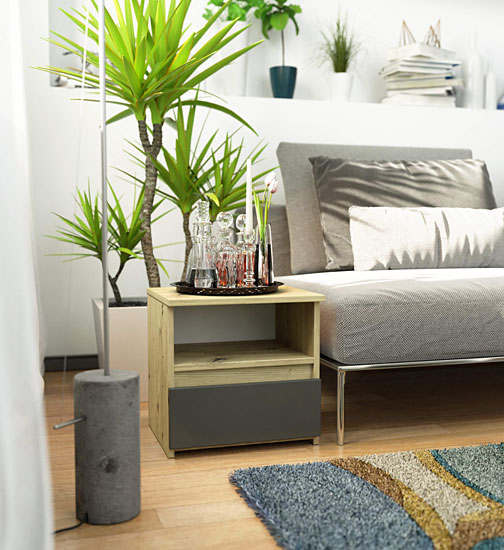 Wizualizacja szafki nocnej Morivo dab artisan+szary