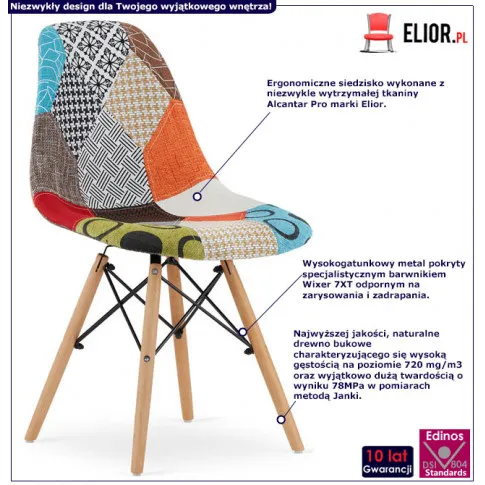 Fotografia Tapicerowane krzesło kuchenne patchwork - Oldivado 3X z kategorii Kuchnia i jadalnia