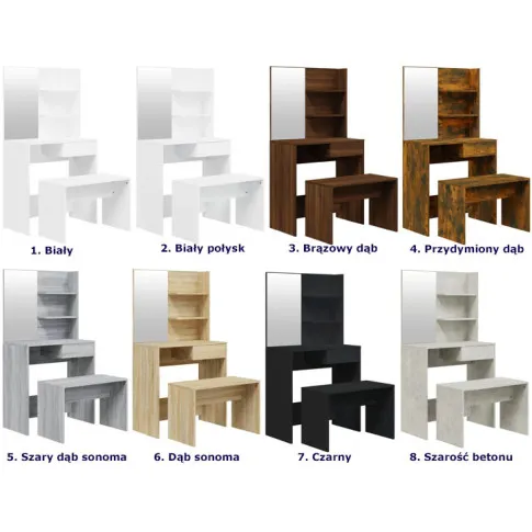 Kolory nowoczesnej wąskiej toaletki ze stołkiem Rienna