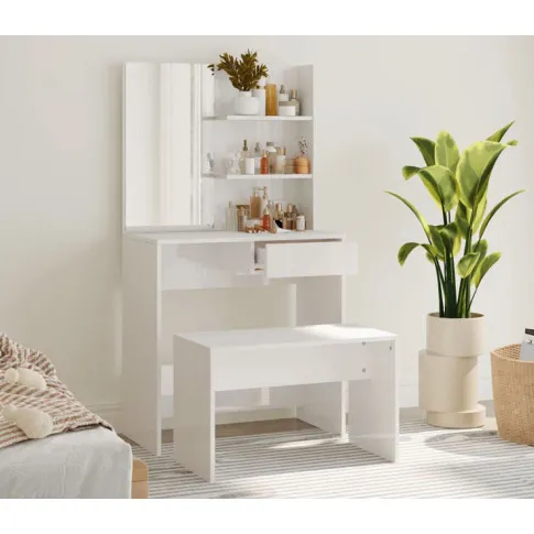 Wizualizacja toaletki z lustrem i stołkiem biały połysk Rienna