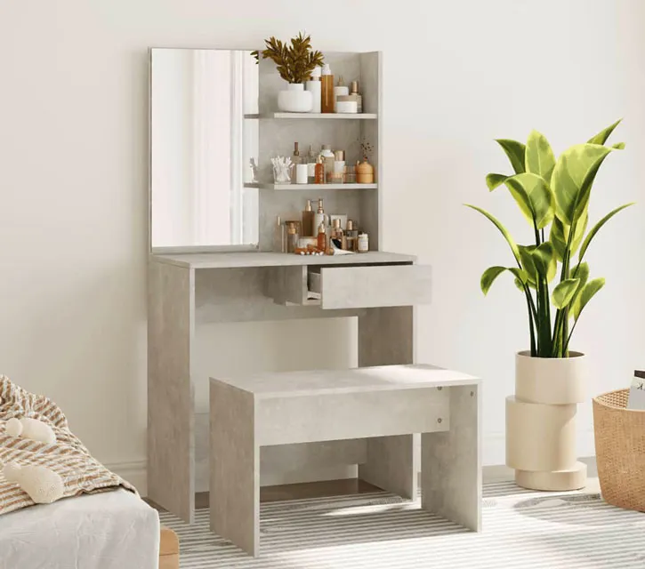 Wizualizacja nowoczesnej toaletki ze stołkiem Aleksa szarość betonu