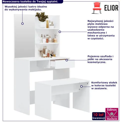 Wąska toaletka do sypialni ze stołkiem Rienna