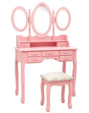 Różowa toaletka z lustrem i stołkiem w stylu rustykalnym - Vienna