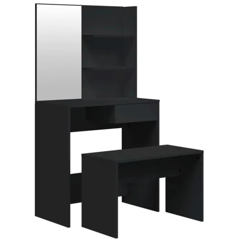 Czarna toaletka kosmetyczna ze stołkiem Rienna