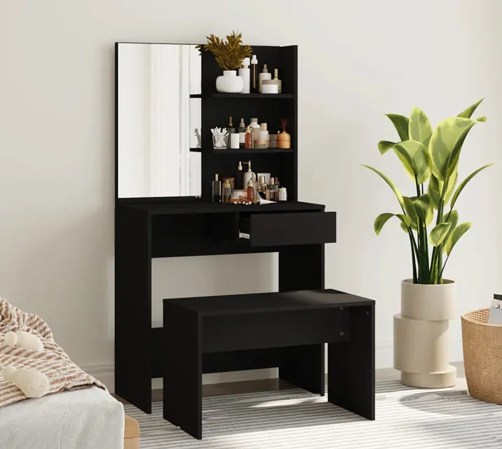 Wizualizacja czarnej nowoczesnej toaletki ze stołkiem Aleksa