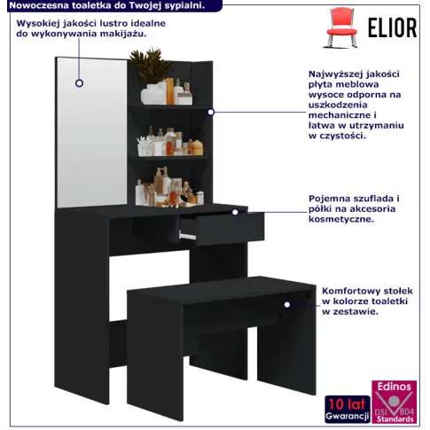 Czarna wąska toaletka kosmetyczna Rienna