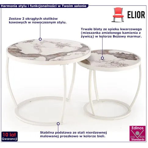 komplet stolików kawowych beżowy marmurTorina