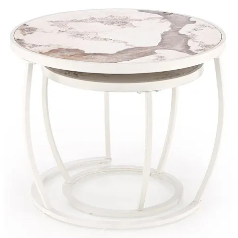 komplet stolików wsuwanych beżowy marmur Torina