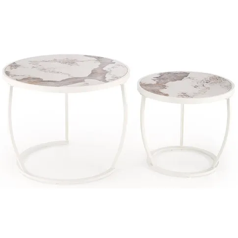 komplet okrągłych stolików beżowy marmurTorina