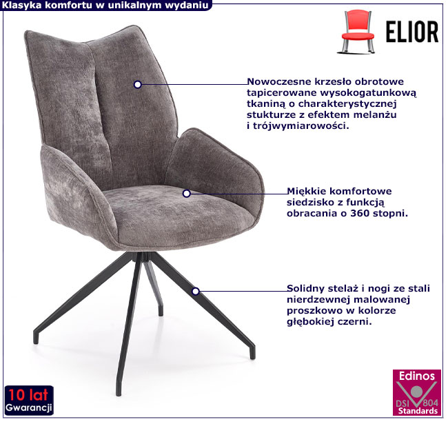 popielate tapicerowane krzesło obrotowe Calvero