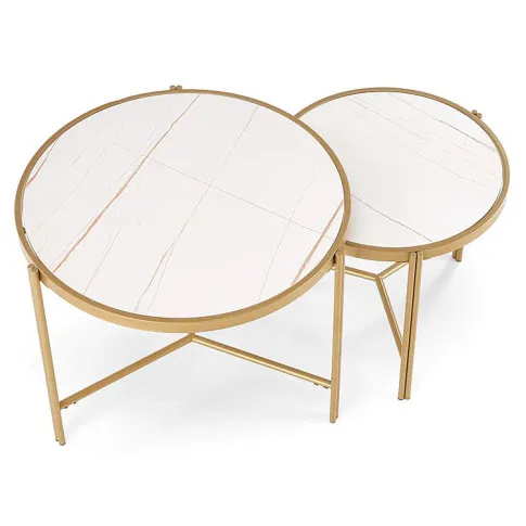 zestaw okrągłych stolików biały marmur Iman