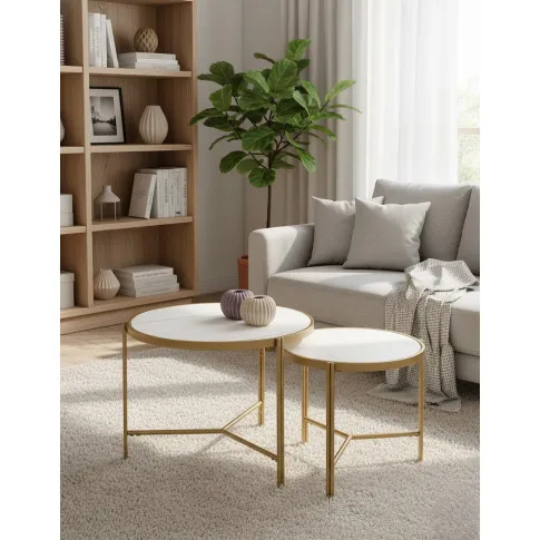 Zestaw wsuwanych stolików kawowych biały marmur   Pedrox