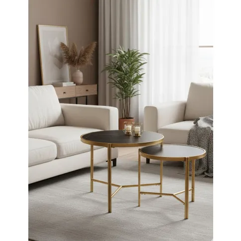 Komplet okrągłych stolików kawowych czarny marmur   Pedrox