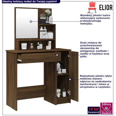 Toaletka kosmetyczna z lustrem Razia 3X brązowy dąb