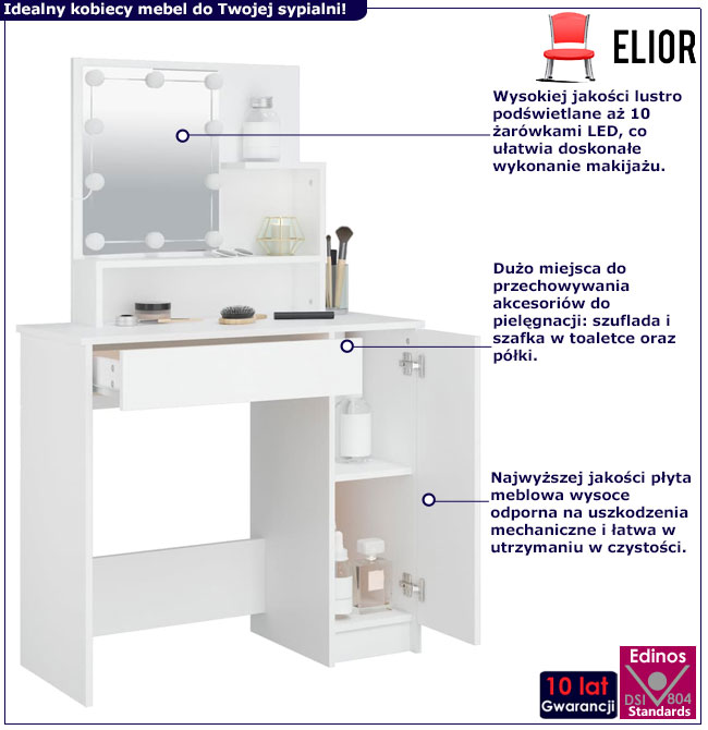 Wąska toaletka z lustrem podświetlanym Haleb 4X biały