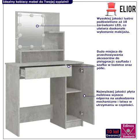 Toaletka podświetlana Razia 4X betonowa szarość