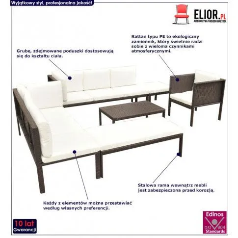 Szczegółowe zdjęcie nr 7 produktu Nowoczesny zestaw mebli ogrodowych Frederiko - brązowy