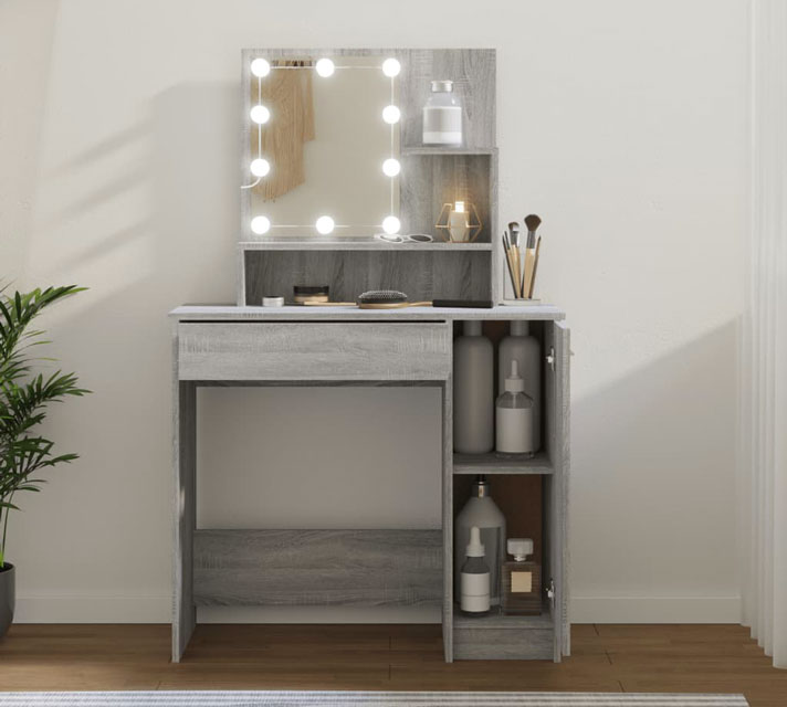 Wizualizacja toaletki z lampkami Haleb 4X szary dąb sonoma