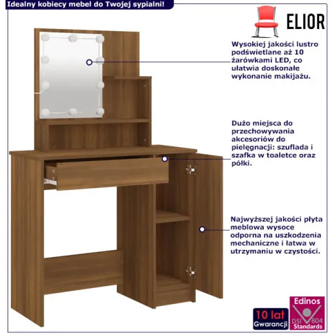 Toaletka do makijażu z led brązowy dąb Razia 3X