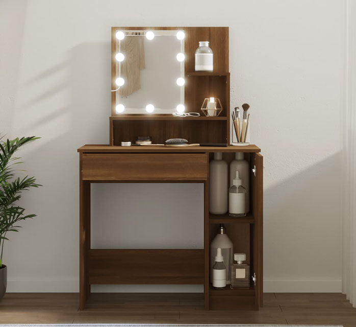 Wizualizacja toaletki z lampkami Haleb 4X brązowy dąb