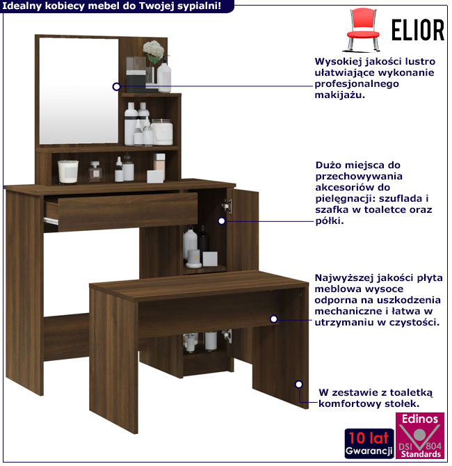 Toaletka ze stołkiem do sypialni brązowy dąb Haleb 5X