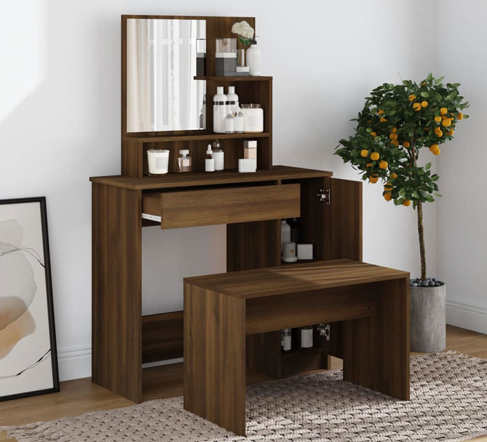 Sypialnia z wykorzystaniem toaletki z taboretem brązowy dąb Haleb 5X