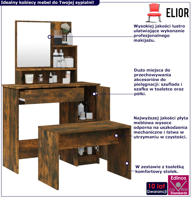 Toaletka ze stołkiem do sypialni przydymiony dąb Haleb 5X