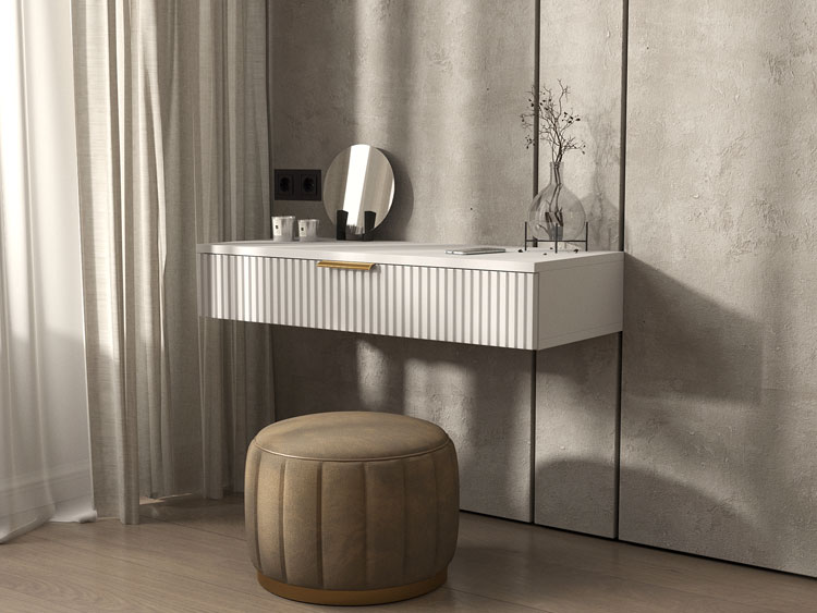 Biała nowoczesna toaletka ścienna ryflowana Soberi