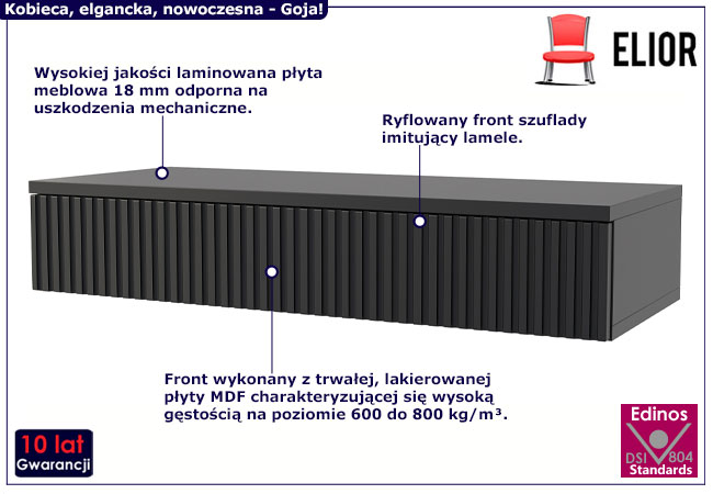 Czarna wisząca toaletka ryflowana Tymora