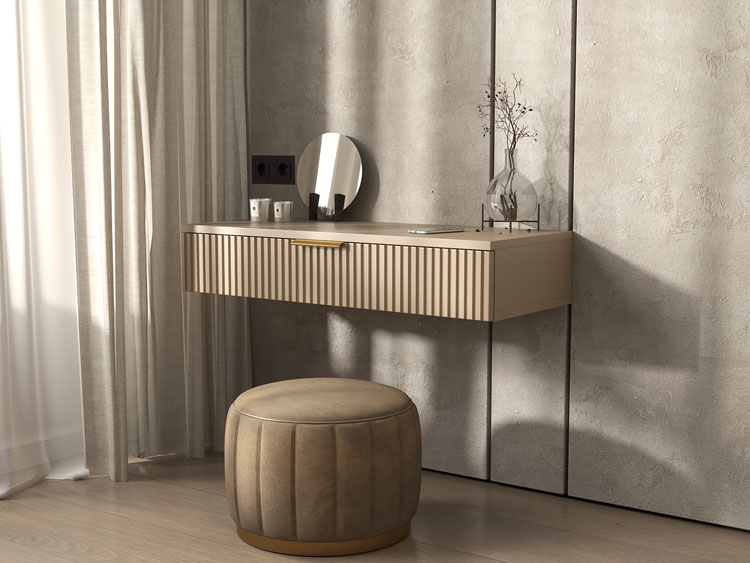 Beżowa nowoczesna toaletka ścienna ryflowana Soberi