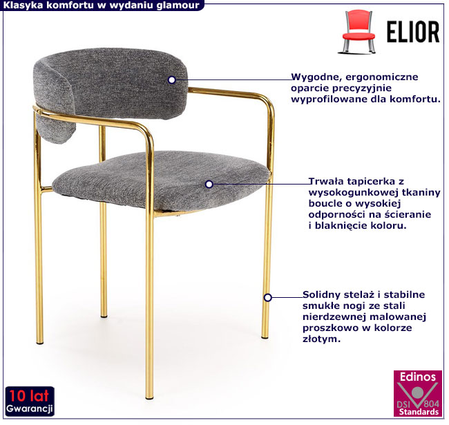 popielate tapicerowane krzesło Ixis