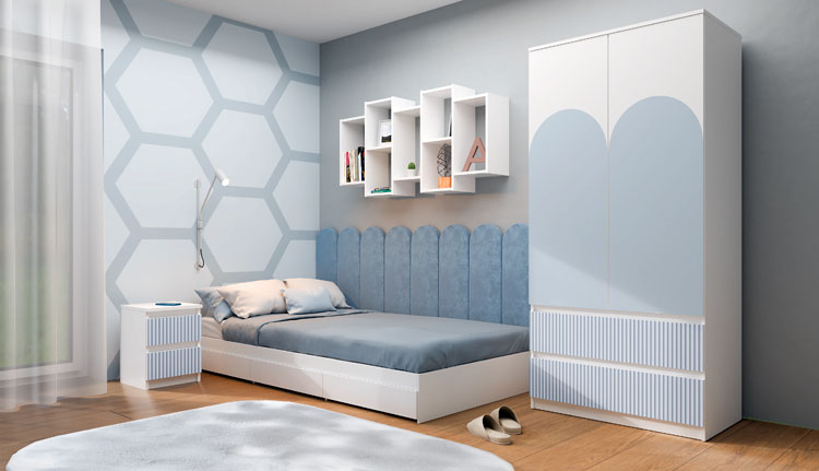 Biało-niebieska szafa do pokoju dziecięcego Bano 9X