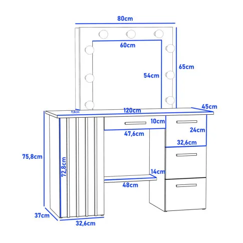 Wymiary toaletki Kubrys 4X