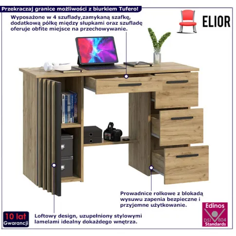 Biurko z szufladami w stylu loft Tufero