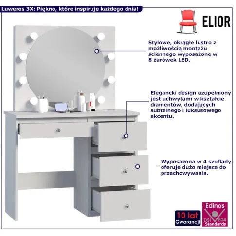 Toaletka z okrągłym lustrem Luweros 3X biały