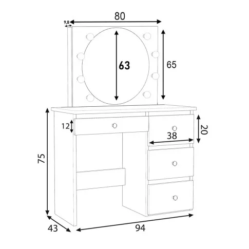 Wymiary toaletki Luweros 3X